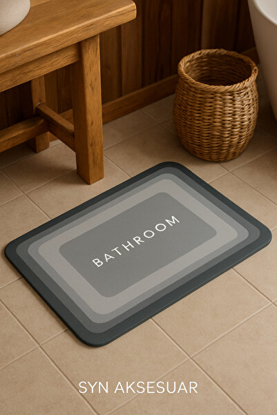 SYN AKSESUAR Kare Gri Su Emici Kaymaz Banyo Paspası, Hızlı Kuruyan Şık Desenl...