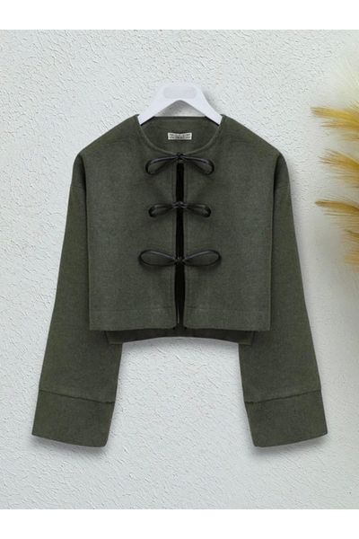 nedo7 Lace front cashmere jacket - khaki