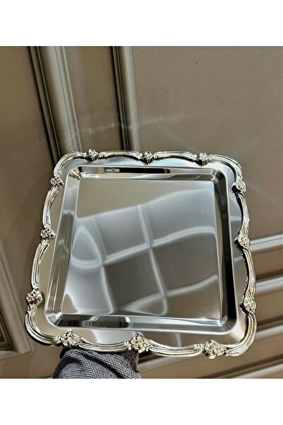 Vakıf home Single Cast Metal Silver Color Coffee Presentation Tray 6 Pieces