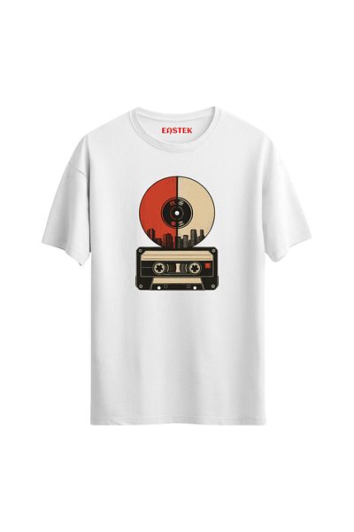 Eastek Vintage Cassette & Vinyl Art Unisex Printed Design T-Shirt