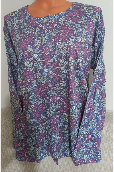 Anne Er Clothing Paper Print Combed Cotton Blouse Long-Sleeve Crew Neck Button Print