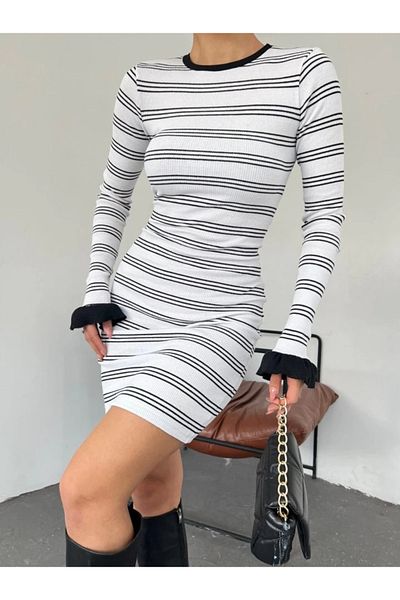 nedo7 Sleeve Flywheel Striped Camisole Dress - White