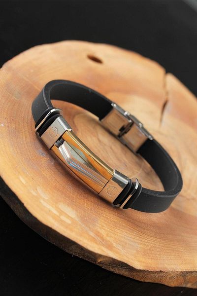 norsary Black Color Leather Men's Bracelet with Silver Gold Color Metal Accessories