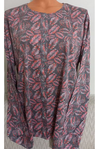 Anne Er Clothing Paper Print Combed Cotton Blouse Long-Sleeve Crew Neck Button Print