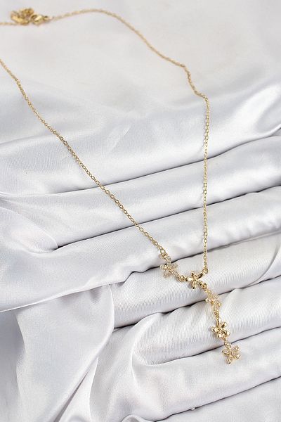 norsary 316L Steel Zircon Stone Flower Model Gold Color Women's Necklace