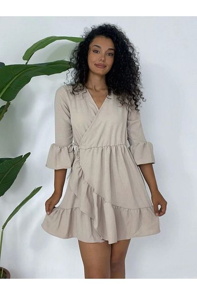 nedo7 Ayrobin dress with ruffled skirt and sleeves - elastic waist - light mink