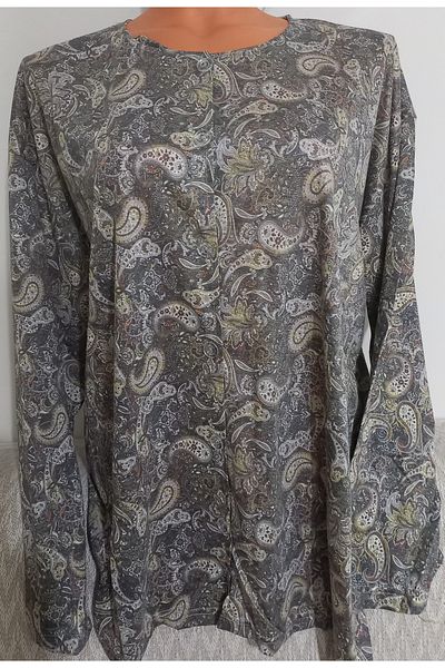 Anne Er Clothing Paper Print Combed Cotton Blouse Long-Sleeve Crew Neck Button Print