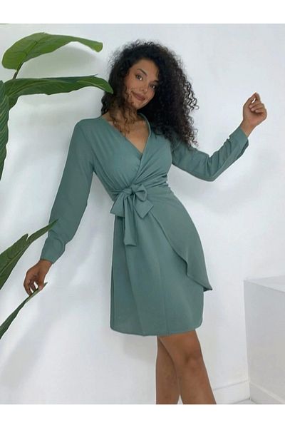 nedo7 Double Breasted Collar Tie Ruffled Ayrobin Dress -Mint