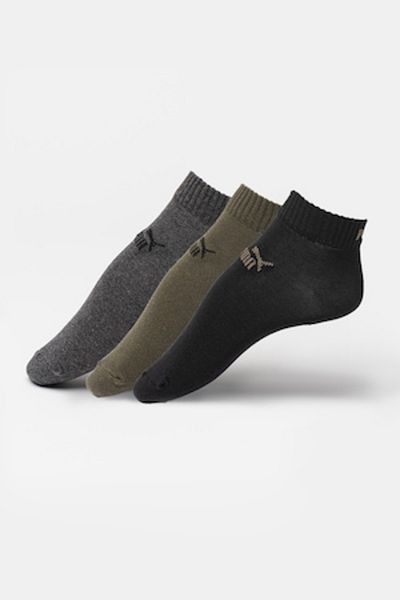 Puma , Set de șosete scurte unisex din amestec de bumbac cu logo - 3 perechi, Negru, Gri închis melanj, Albastru închis