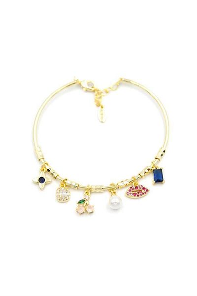 MBB ETİCARET Cherry Lip Charm Bracelet - Gold