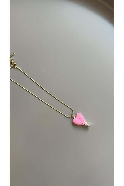 MBB ETİCARET Enamel Heart Necklace - Pink
