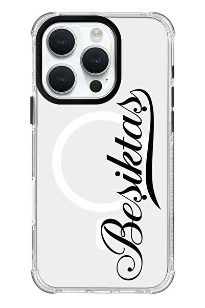 Beşiktaş iPhone 16 Pro Uyumlu El Yazı Magsafe Şeffaf Lisanslı Telefon Kılıfı