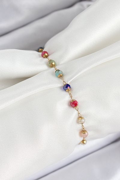 MBB ETİCARET 316L Steel Gold Color Chain Mix Color Crystal Stone Women's Bracelet - Tj-Bb7095