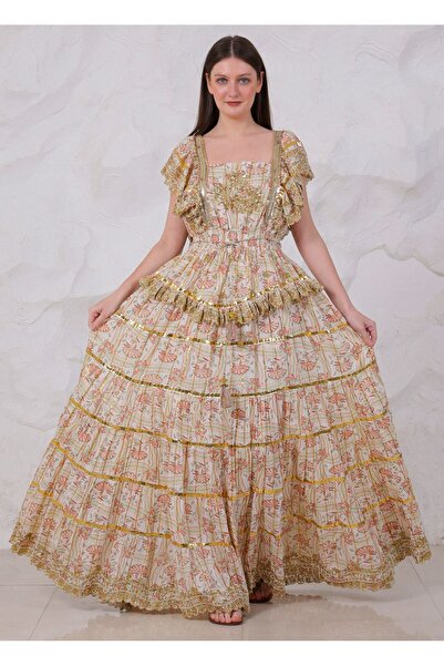 Madame Lucid Zarif ve El Yapımı Bohem Maxi Elbise – %100 Pamuk, Payet İşlemeli Şıklık