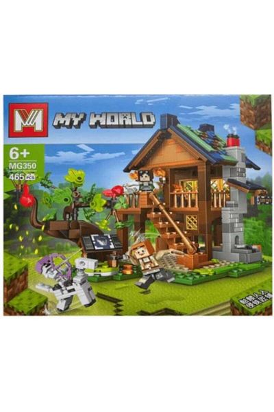 MG Set constructie My World - casuta MG350, 465 piese, 6+ + Figurină Minecraft, breloc, 6cm, multicolo