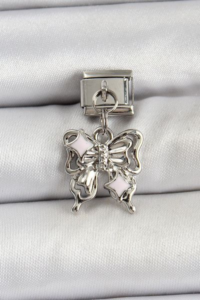 MBB ETİCARET 316L Steel Dangle Bow Model Silver Color Nomination Charm - Tj-Bc1481