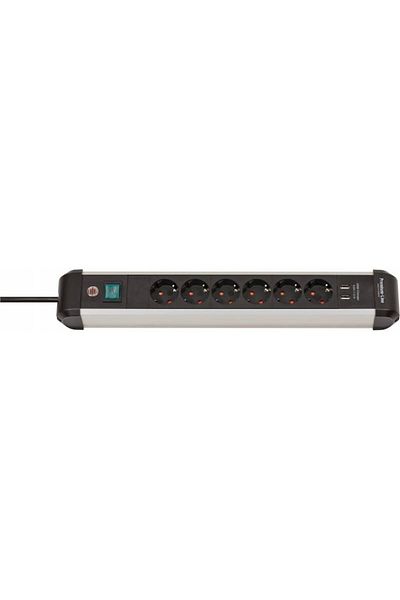 Brennenstuhl Prelungitor cu 6 prize, cablu de 3 metri, 2xUSB 3.1A, aluminiu, Premium-line