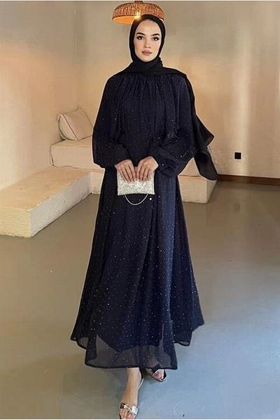 nedo7 Stoned Chiffon Dress Navy Blue