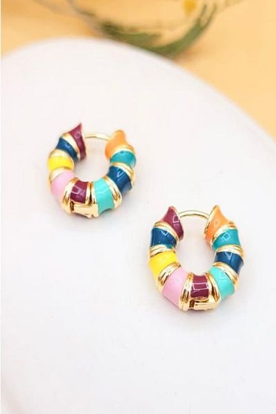 Pretty Enamel Colorful Hoop Earrings