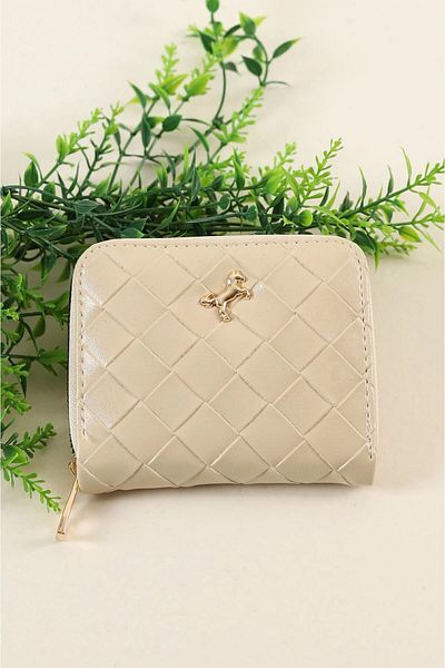İLKYAZ Beige Knitted Pattern Zippered Women's Wallet