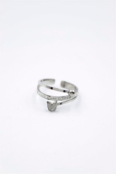 MBB ETİCARET 6-Piece Jewelled Butterfly Ring - Silver