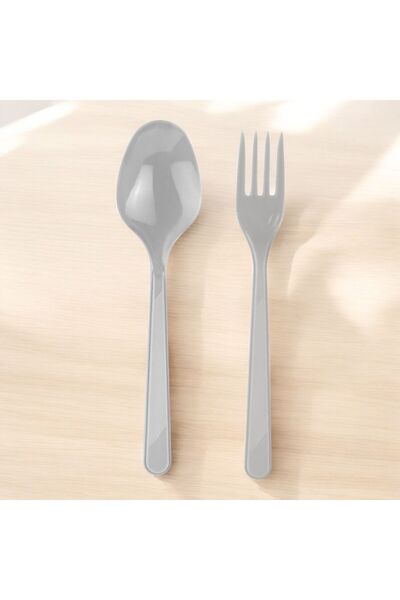 Barış Süs P 25 قطعة شوكة بلاستيكية و 25 قطعة ملعقة بلاستيكية فضية