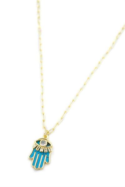 MBB ETİCARET Fatima Mother's Hand Necklace - Turquoise