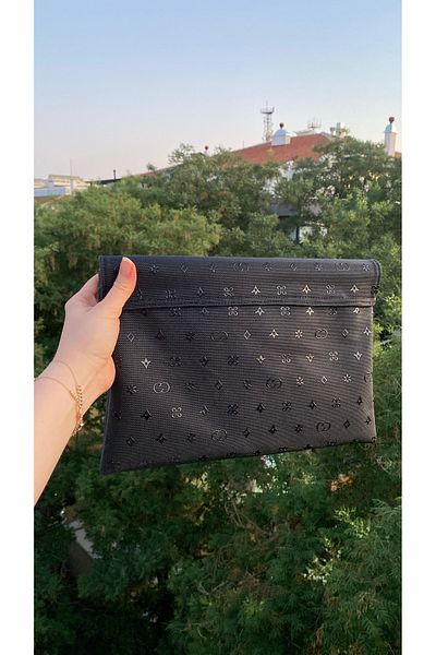 TALKING DREAMS Black Patterned Faux Leather Envelope Clutch
