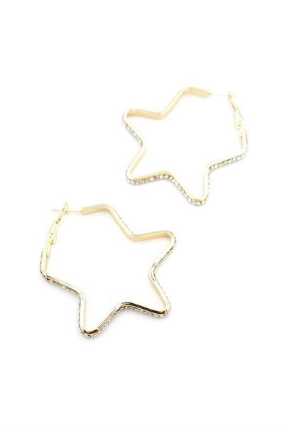 MBB ETİCARET Stoned Star Hoop Earrings - Gold