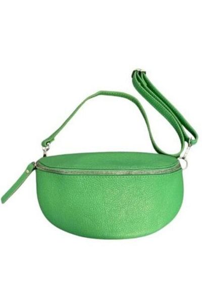 schuh Leather crossbody bag, green with adjustable and detachable strap