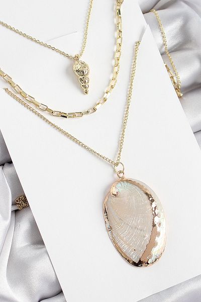 MBB ETİCARET Brass Multiple Chain Oyster Model Gold Color Women's Necklace - Tj-Bko10371