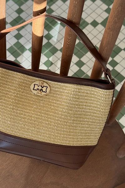 LEONAS Buckle Detailed Straw Women's Hand and Cross Shoulder Bag Rowan Brown
