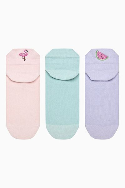 Penti , Set of Ankle Socks with Embroidery - 3 Pairs, Peach, Light Green, Lilac, One Size