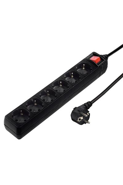 Hama Prelungitor 00137265, cu întrerupător, 6 prize, H05VV-F3G1.5, 3m, Negru