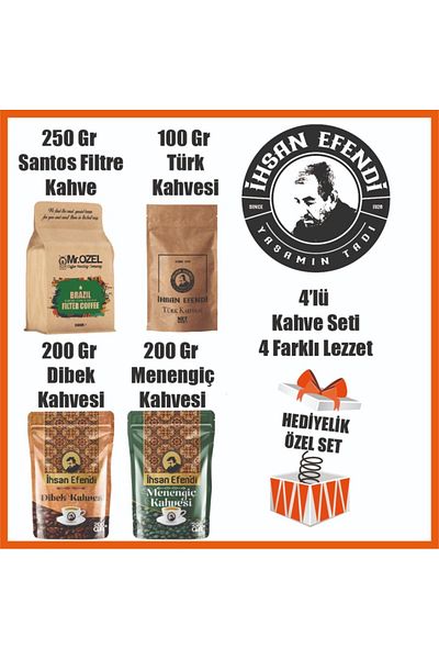 ihsan efendi 4-Piece Coffee Set – Turkish, Dibek, Menengiç, Filter Coffee – Gift Special Package (750 Gr)