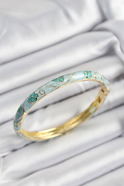 MBB ETİCARET Mineli Brass Turquoise Flower Motif Gold Color Women's Handcuffs - Tj-Bb7396