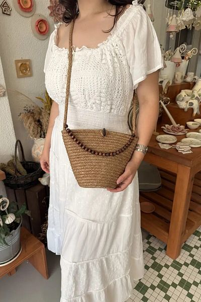 LEONAS Geantă de mână și de umăr pentru femei, cu detalii de mărgele, Ketrin Tan