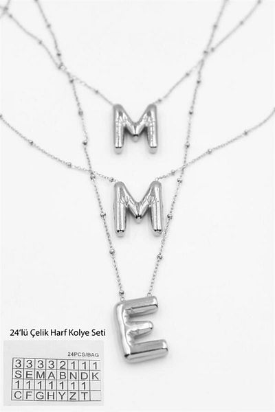 MBB ETİCARET Set of 24 Letter Necklaces - Silver