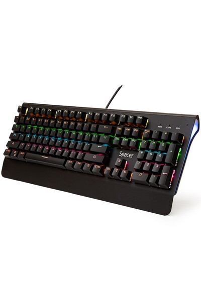 Spacer Tastatură mecanică, comutator albastru, iluminare RGB, negru