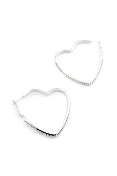 MBB ETİCARET Stoned Heart Hoop Earrings - Silver