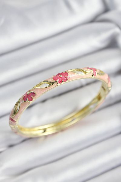 MBB ETİCARET Mineli Brass Pink Flower Motif Gold Color Women's Handcuffs - Tj-Bb7372