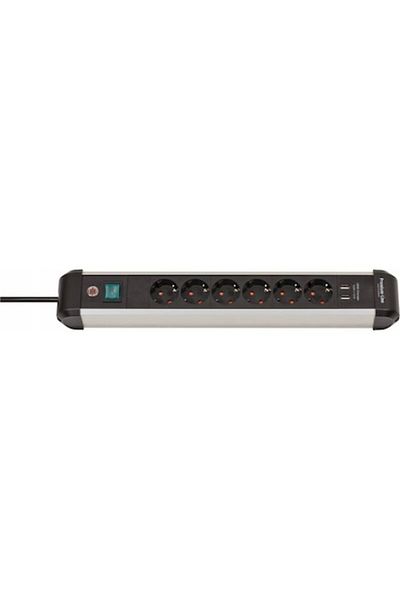 Brennenstuhl Prelungitor cu 6 prize, cablu de 3 metri, 2xUSB 3.1A, aluminiu, Premium-line