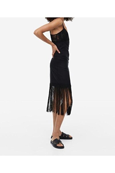 H&M - Rochie cu franjuri, in, negru, M INTL