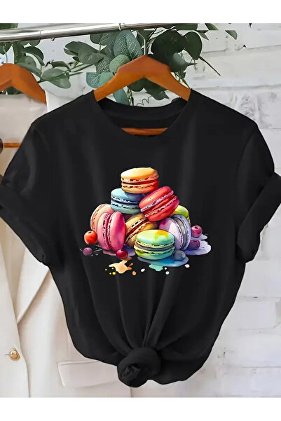 İSMTEXS تي شيرت من القطن الممشط مطبوع عليه موضوع كعك ملون بأكمام قصيرة للجنسي...