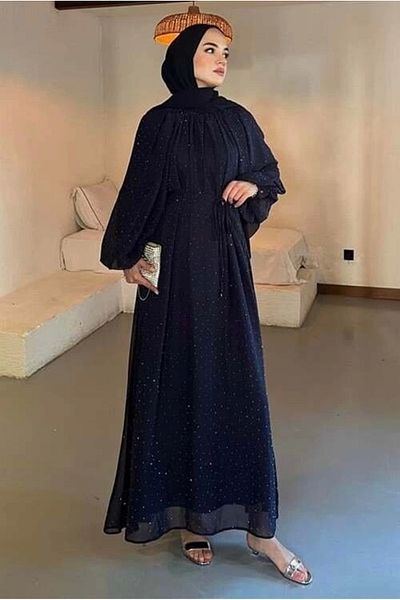 nedo7 Stoned Chiffon Dress Navy Blue
