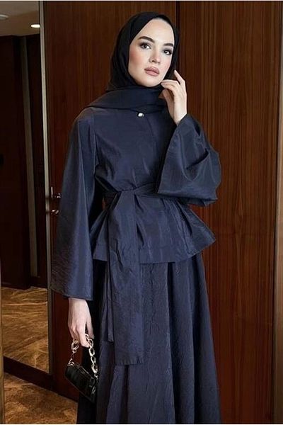 nedo7 Gold Buttoned Skirt Suit Navy Blue