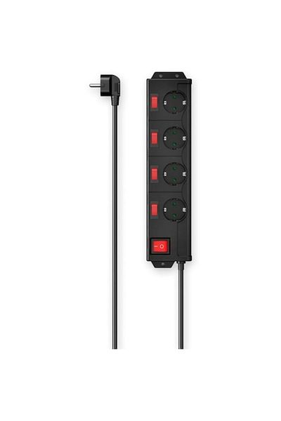 Hama Prelungitor 00223122 cu întrerupătoare iluminate individuale, 4 prize, împământare, 90°, montare pe perete