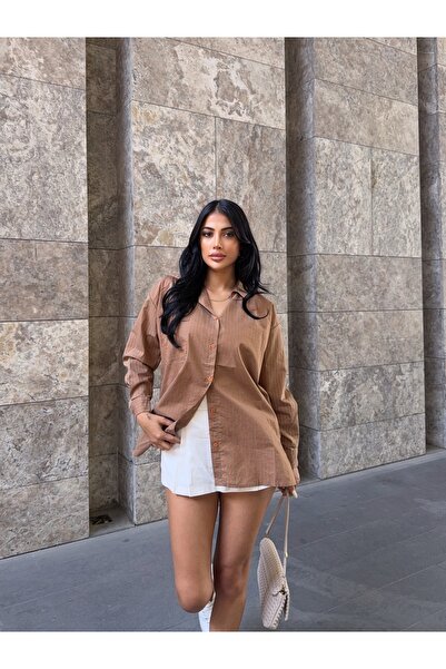 CARLA MARA Πουκάμισο με λεπτομέρεια με μονή τσέπη σε καφέ χρώμα