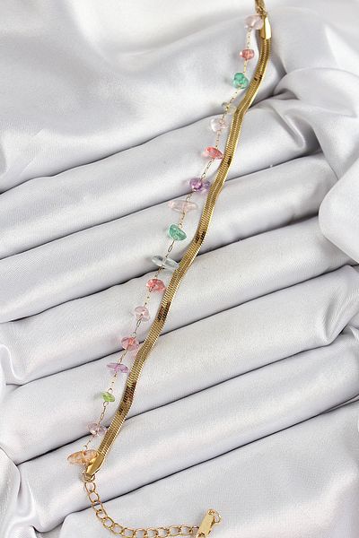 MBB ETİCARET 316L Steel Gold Color Crystal Mixed Color Stone Women's Bracelet - Tj-Bb7091