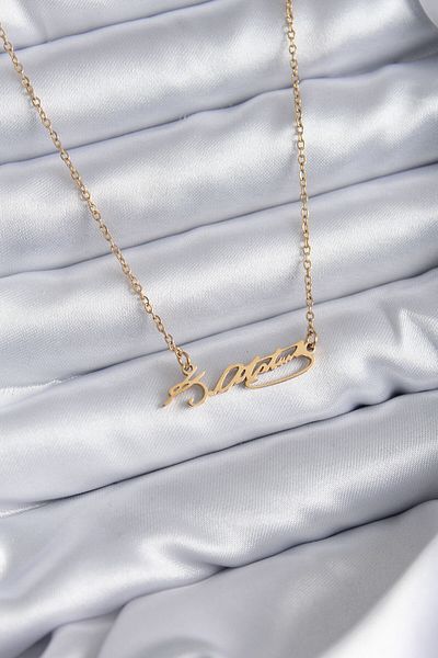 MBB ETİCARET 316L Steel Chain Gold Color Ataturk Signature Model Women's Necklace - TJ-BKO7842